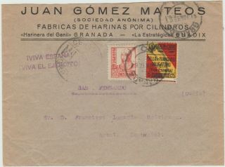 Spain Civil War 1937 Cover Granada - San Fernando Cinderella Stamp