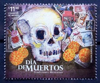 Mexico 2014 Day Death Skull Flowers Philately Stamps Hobby Post Office Seal Mnh