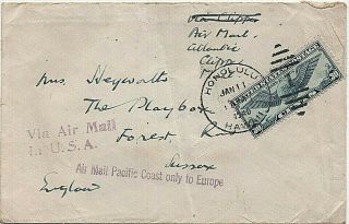 Us 1940 Cover From Honolulu Hawaii To Forest Row With 30c Winged Globe