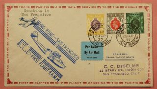 1937 Hong Kong Fam 14 First Flight To San Francisco Cachet