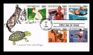Dr Jim Stamps Us Olympians Combo Fdc Cover Tortoise Hare Hand Colored Greenlee