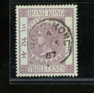 (hkpnc) Hong Kong 1880s Qv 3c Fiscal 1887 Hk Cds Vfu