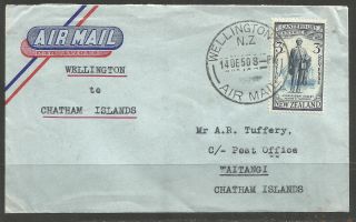 Zealand / Chatham Island.  1950.  Air Mail Cover.  Wellington To Waitangi.  Arri
