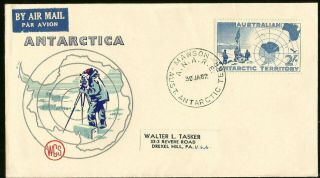 1st Issue Australia Antarctic Territory Map Flag Explorers Mawson Cover To Usa