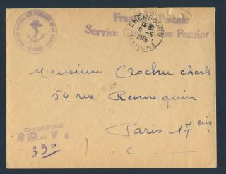 France 1949 Stampless Cover Cherbourg To Paris