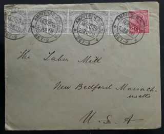 Scarce 1919 India Cover Ties 7 Kgv Stamps Canc Amritsar To Bedford Usa