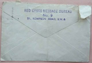 Great Britain 1944 Cover With Red Cross Message Bureau No 9 Kempson Road Cachet