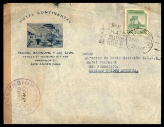 Mayfairstamps Chile 1942 Censored To Us Wwii Hotel Continental Cover Wwb83001