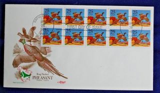 $2.  50 Pheasant Bird 1988 Complete Booklet Pane Small Artmaster Cachet Fdc