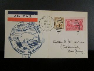1938 First Flight Air Mail Cover - Am 39 - Mobile,  Alabama