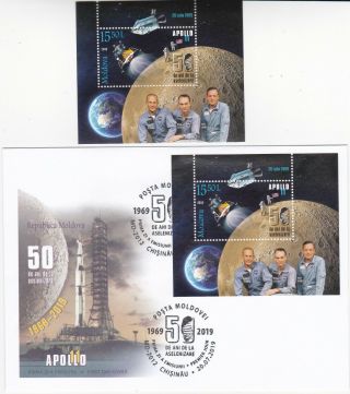 2019 Moldova 50 Yrs From The First Moon Landing Apollo Xi Space Usa S/s Fdc