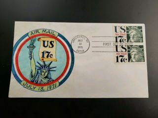 C71 1971 Statue Of Liberty Airmail Us Fdc Dyer Hand Painted Cachet