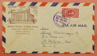 Dr Who 1951 Costa Rica Airmail Gran Hotel San Jose Advertising To Usa 45416