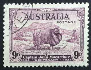 Australia 1934 9d.  Death Centenary Of Capt.  John Macarthur.  Sg152 Fine