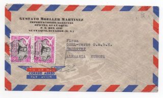 1955 Ecuador Air Mail Cover Guayaquil To Hannover Germany Commercial Martinez