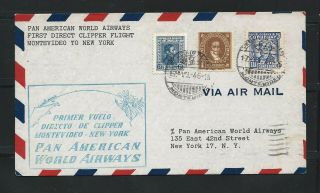 Uruguay 1946 Panam 1st Clipper Flight Cover From Montevideo To York