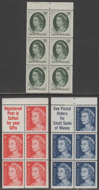 Australia 1963 - 67 Qeii 5d,  4c,  5c Booklet Panes Sg354a Sg385a - 386ca Cat £46
