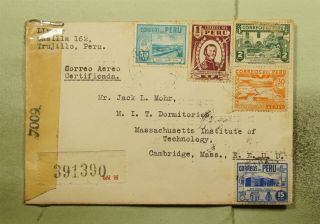 Dr Who 1944 Peru Trujillo Registered Airmail To Usa Wwii Censored E69494