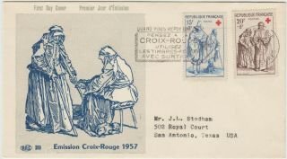 France 1957 Fdc Red Cross Issue Cover To Usa