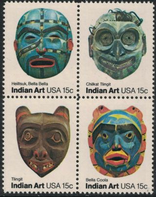 Scott 1834 - 37 - Pacific Northwest Indian Art,  Block Of 4 - Mnh 15c 1980 -