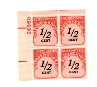 Us Sc J88 Postage Due Block Of 4 1/2 Cent Stamps P Bob Mnh Og Id 632