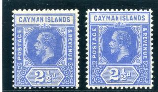 Cayman Islands 1912 Kgv 2½d Bright Blue,  2½d Deep Bright Blue Mlh.  Sg 44,  44a.