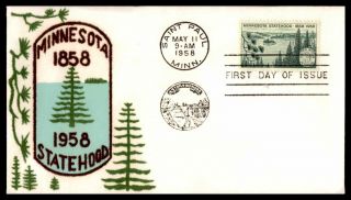 Mayfairstamps Us Fdc 1958 Minnesota Statehood Velvet Cachet First Day Cover Wwb3