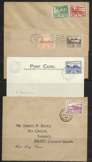 Gb Channel Islands 1943 Wartime Issue Jersey Views Full Set On 4 Covers