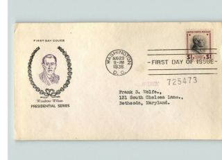 $1.  00 Woodrow Wilson,  President,  1938 Presidential Serics 832 First Day Of Iss