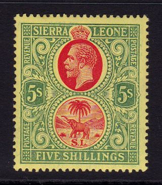 Sierra Leone.  Sg 126,  5/ - Red & Green/yellow.  Lightly Mounted.