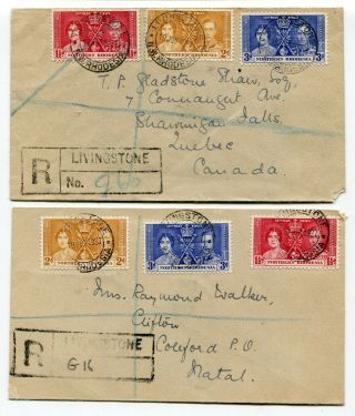 Dh - Northern Rhodesia 1937 Coronation - Two Covers To Natal / Canada -