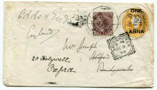 Uk Squared Circle Postmarks - India 1899 Uprated Stationery Cover To Bridgewater
