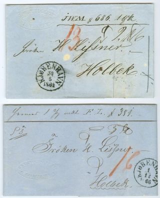 Denmark: Lot 2 Address Letters For Parcel Copenhagen To Holbek 1864,  66,  Contents