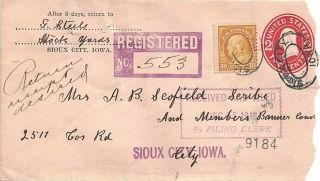 1913 Sioux City,  Iowa Oval Cancel On A Registered Cover With 10¢ Franklin Stamp