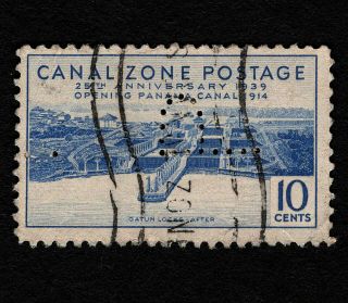 Opc 1939 10c Canal Zone Sc 123 Official " P " Perfin 36236