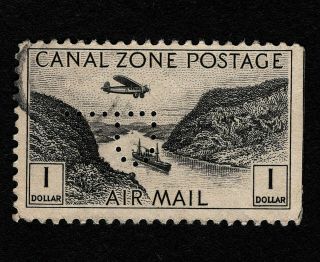 Opc 1939 $1 Canal Zone Airmail Sc C14 Official " P " Perfin 36237