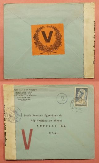 1941 Suriname V For Victory Paramaribo To Usa Wwii Censored