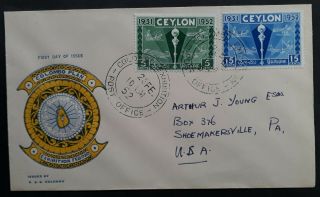 1952 Ceylon Colombo Plan Exhibition Fdc Ties 2 Stamps To Usa