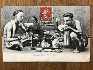 China Old Postcard Chinese Coolies Chow Chow Via Siberia To France 1910