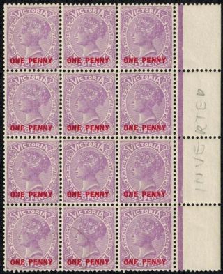 Australia Victoria S.  G.  456 One Penny Overprint On 2d Inverted Wmk Block Of 12