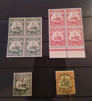 Samoa 1901 Yachts Lovely Blocks Of Four,  And 25pf