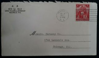Scarce 1941 Philippines Cover Ties 6c Stamp Canc Manila To Chicago Usa