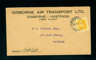 Zealand 1931 Gisbourne - Hastings Pilot Signed First Flight Cover (s530)