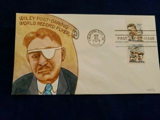 1979 Wiley Post Airmail Dyer Fdc Hand Painted Cachet