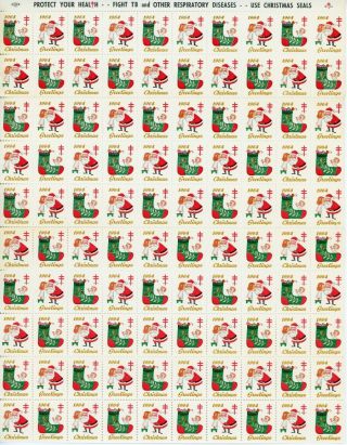 U.  S.  1964 Christmas Seals - Full Sheet - Mnh