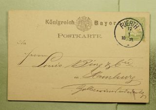 Dr Who 1882 Germany Fuerth Postal Card To Hamburg E41663