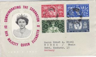 S1406) Great Britain 1953 Coronation Set On Neat Typewritten Fdc To Germany