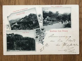 Malaysia Old Postcard Multiview Crag Hotel Hills Penang Local 1901