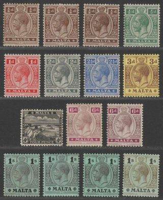 Malta 1914 - 21 King George V Set To 1sh With Shades Sg69 - 81c