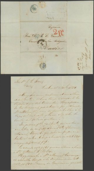 Portugal 1854 - Stampless Cover Lisbon To Cadiz Spain 32732/2